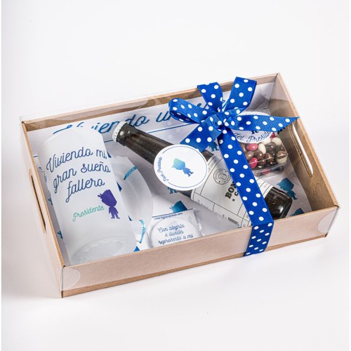 Kit de regalo para Presidente Fallero – con jarra personalizada, dulces y cerveza artesanal